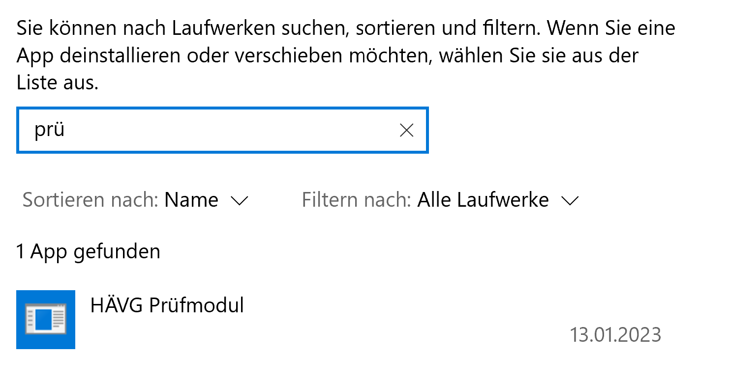 Das HPM in der Apps und Features Liste