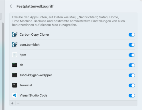 Festplatten-Vollzugriff für HPM auf macOS