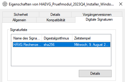 Dateieigenschaften des Installers