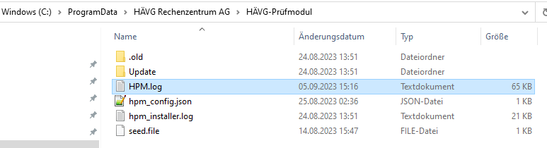 Inhalt des HÄVG-Prüfmodul-Ordners unter ProgramData